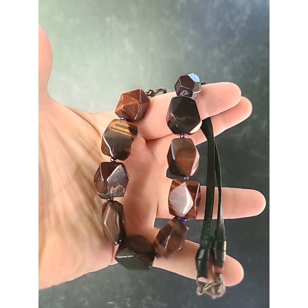 925 Sterling Silver Tiger's Eye Beaded Necklace Vintage